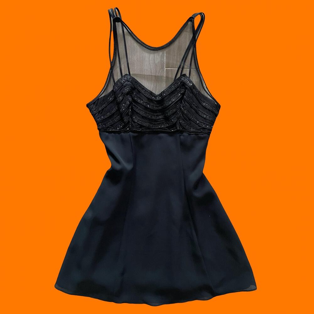 90's vintage black mesh high neck glittery formal mini dress Size 7